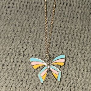 Melody Fashion Jewerly Butterfly Pendant Necklace in Teal, Pink, Orange